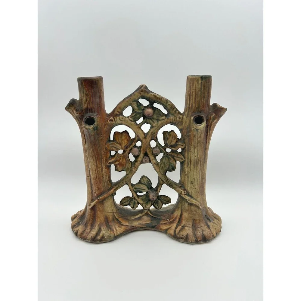 Antique Weller Woodcraft Double Bud Vase 8